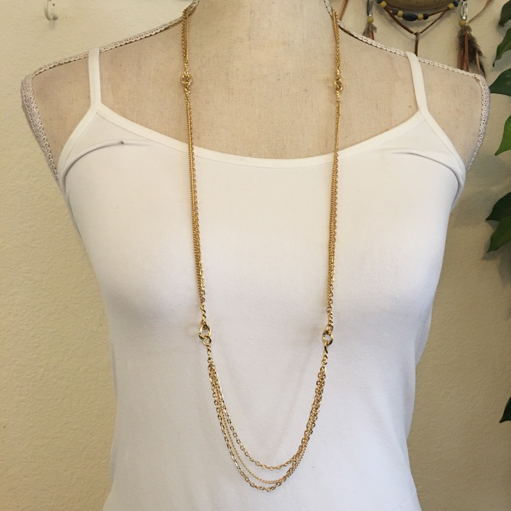 Vintage shiny gold multi strand chain necklace